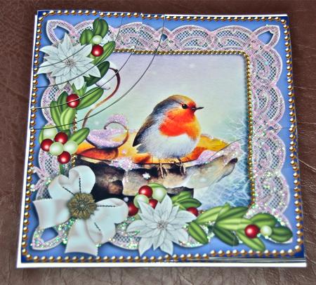 Blue Robin Flake Poinsettia 6in Duo Corner Stacker by Julianne Harris
