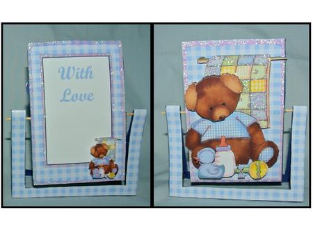 Tattered Ted on Blue Gingham Spinner Card by Julianne Harris