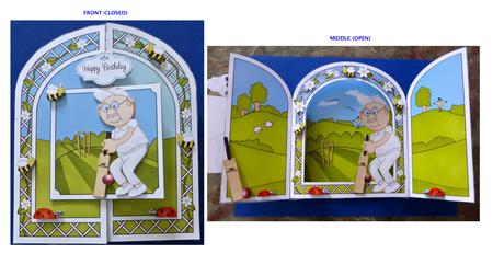 3D Old Man Bert Plays Cricket Pop Out Gatefold Card Kit by Julianne Harris