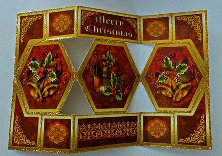 Christmas Hexagon Shutter Card-red & Gold by Julianne Harris