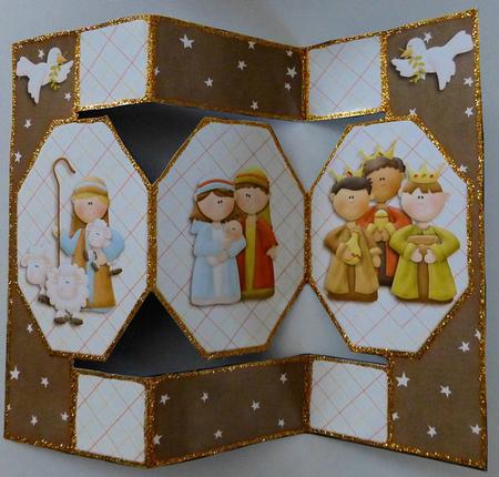 Cute Nativity Octagon Shaped Pop Up Card by Julianne Harris