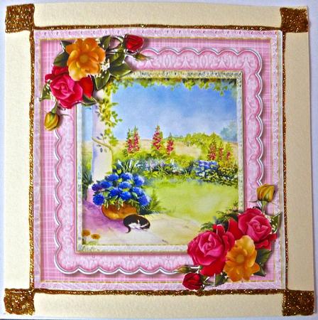 Beautiful Flowers Scene in a Scalloped Frame  by Julianne Harris