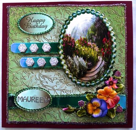 English Cottage Garden Pyramid Card Front by Julianne Harris
