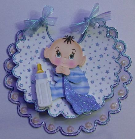 Baby Boy and His Blanket on Pearl Bib by Julianne Harris