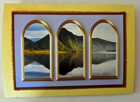 Three Arches Card - Mountain Reflections -blue by Julianne Harris
