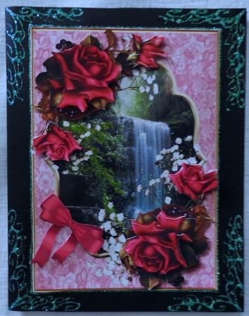 Beautiful Red Roses and Waterfall  by Julianne Harris