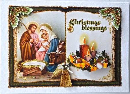 Vintage Christmas Nativity Book Topper with Decoupage Green by Julianne Harris