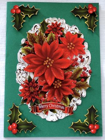 Poinsettia and Holly Christmas Green Ornate Background by Julianne Harris