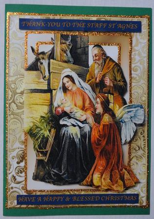Mary with Baby Jesus in Stable in Gold Frame by Julianne Harris
