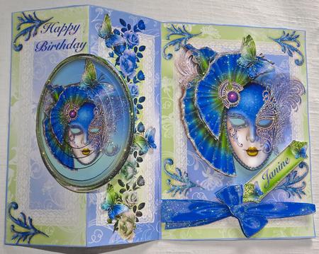 Blue and Green Masque No Holes Cut and Fold by Julianne Harris