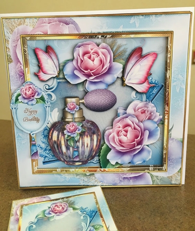 Perfume Bottle with Roses Card Front by JULIE ALSAADY
