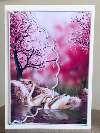 Swans in Love in the Orient Scalloped Edge Envelope Card by JULIE ALSAADY
