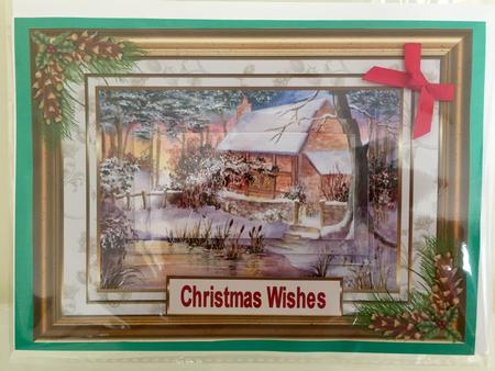 A Snowy Cottage at Christmas Pyramid Card Front by JULIE ALSAADY