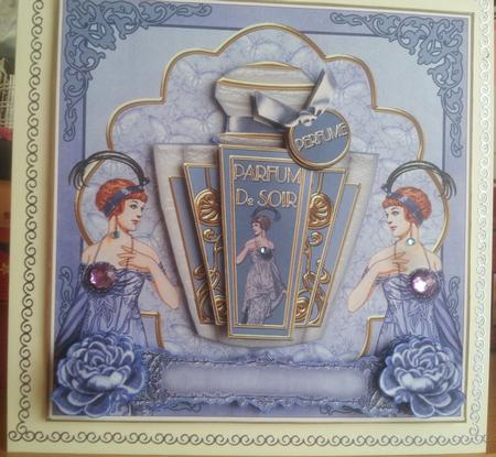 Blue Ad Perfume Scent of Jubilation 7in Decoupage Topper by Julie Campbell