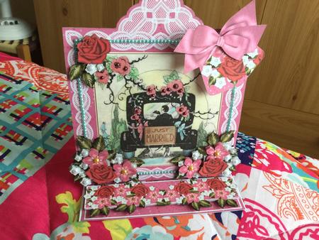 Wedding Car Cerise Lace Top Easel Card & Envelope Kit by Julie Campbell
