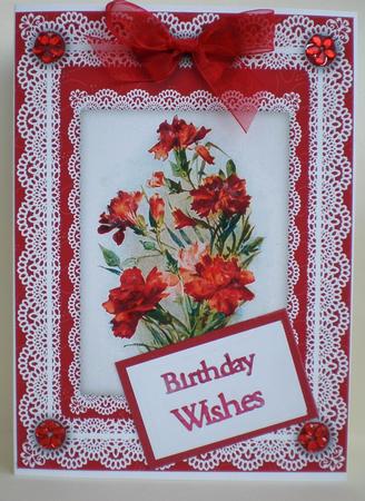 Carnations 'n Lace A4 Card Front by Julie Hart