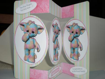 Patchwork Plushie Oval Folded Pop Out Card by Julie Hart