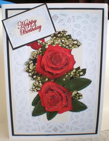 Red Roses, Gypsophilia and Lace by Julie Hart