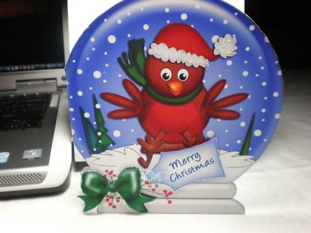 Xmas Sledging Robin Snow Globe Shaped Card by Julie Hart