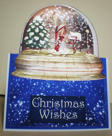 Cute Elf Snow Globe Fold Back Card by Julie Hart