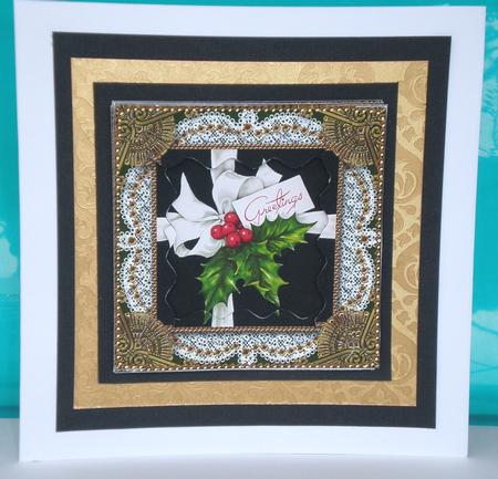 Holly Greetings 2 Spiral Wavy Edge Stacker Card Front by Julie Hart