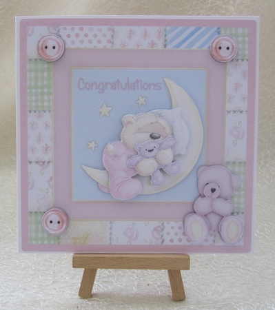 300dpi 6x6in Topper & Decoupage - Baby girl Birth - teddies by Julie Jenner