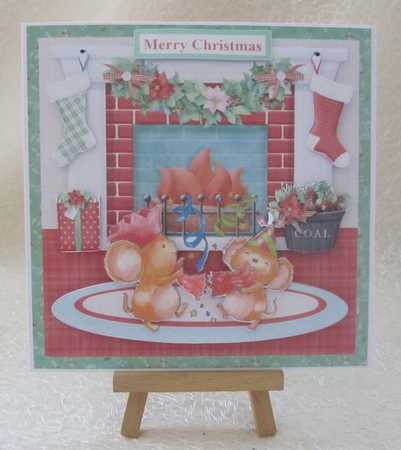 Christmas fireplace scene - cute mice mini kit & decoupage by Julie Jenner