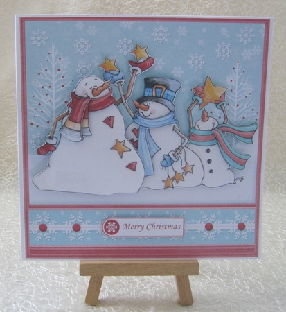 SNOWMEN CATCHING STARS Christmas 7.5 Decoupage Card Kit by Julie Jenner