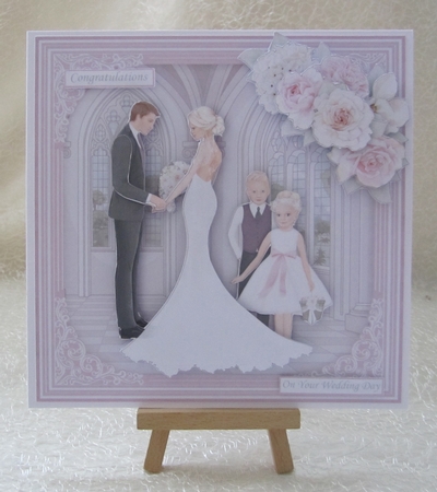 WEDDING BRIDE GROOM BRIDESMAID PAGE BOY Pink 7.5 Decoupage Card & Insert by Julie Jenner