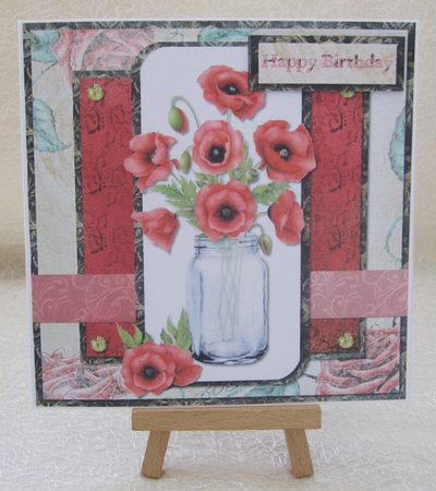 6 x 6 Card Front Poppies with Toppers and Sentiment Toppers, Red/Cream by Julie Jenner