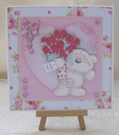 300dpi 6 x 6 ins Topper & decoupage-Bear with Roses-Valentine/Anniversary,Wife, Girlfriend by Julie Jenner
