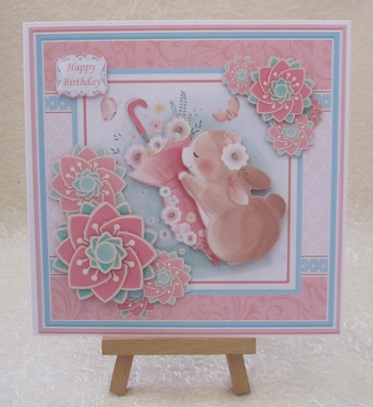 SPRING BUNNY WITH UMBRELLA 7.5 Decoupage & Insert Card Kit by Julie Jenner
