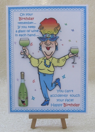 Edna has a glass in each hand insert by Julie Jenner