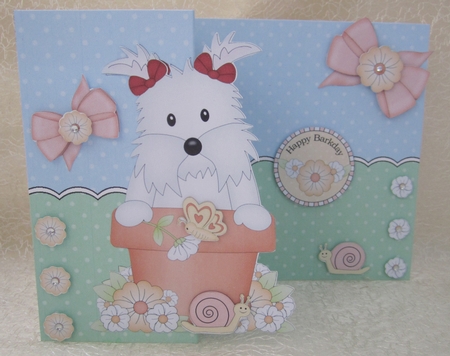 3D Shaped No-Hole Fold Back Card Kit - Flowerpot Friends - Little Westie Dog Jess by Julie Jenner