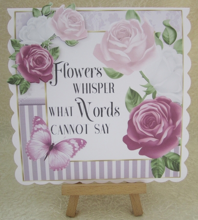 Pretty cerise/pink roses in striped frame with script 8x8 by Julie Jenner