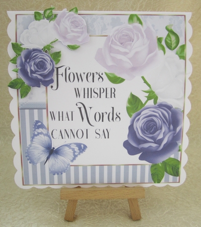 Pretty purple roses in striped frame with script 8x8 by Julie Jenner