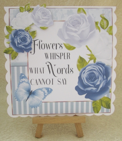 Pretty blue roses in striped frame with script 8x8 by Julie Jenner