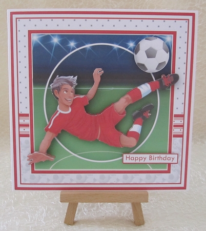 FOOTBALL STRIKER ETHNIC 7.5 Red Soccer Decoupage Ages & Insert  by Julie Jenner