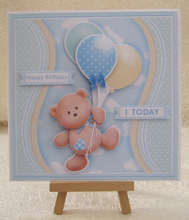 BEAR & BALLOONS With Ages Blue All Occasion Decoupage Kit by Julie Jenner