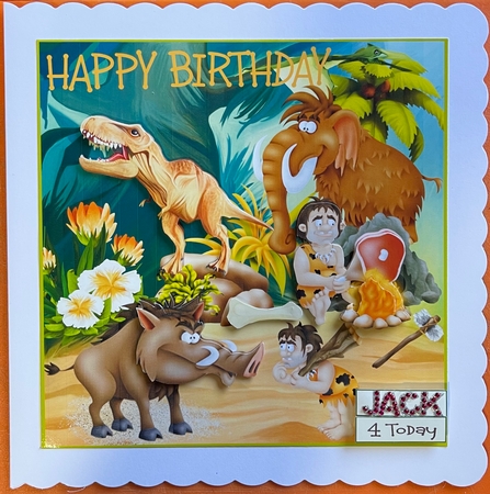 Dinasaur Boys Birthday Card Front With Decoupage  by julie Lill