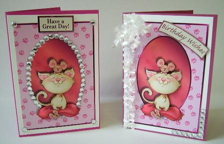 Cat and Mouse Best Friends Card Front with Decoupage by Julie Lynch