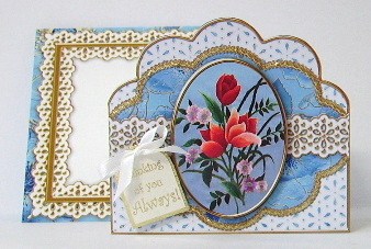 Blue Mixed Bouquet Anglaise Scalloped 3D Decoupage Card Kit by Julie Lynch