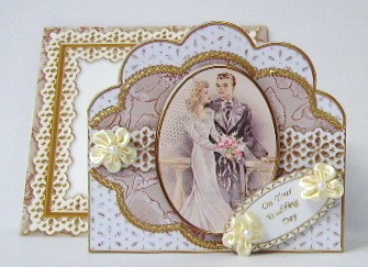 Bride Groom Natural Anglaise Scallop 3D Decoupage Card Kit by Julie Lynch