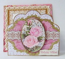 Deep Pink Roses Duo Anglaise Scallop 3D Decoupage Card Kit by Julie Lynch