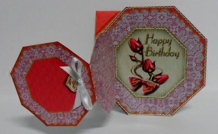 Pink Green Roses Birthday Octagon Lace 3D Locket Card Kit by Julie Lynch