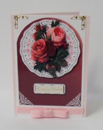 Roses on Lace Rounded Card Front by Julie Lynch