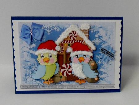 Little Bluebirds with Santa Hats On by Julie Lynch