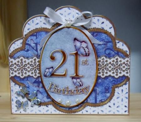 Blue Butterfly 21st Birthday Anglaise Scallop 3D Card Kit by Julie Lynch