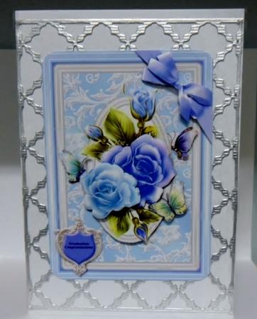 Blue Roses Butterflies and Bow Card Front by Julie Lynch