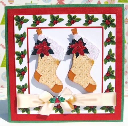 Christmas Stockings in Holly Frame by Julie Mansell